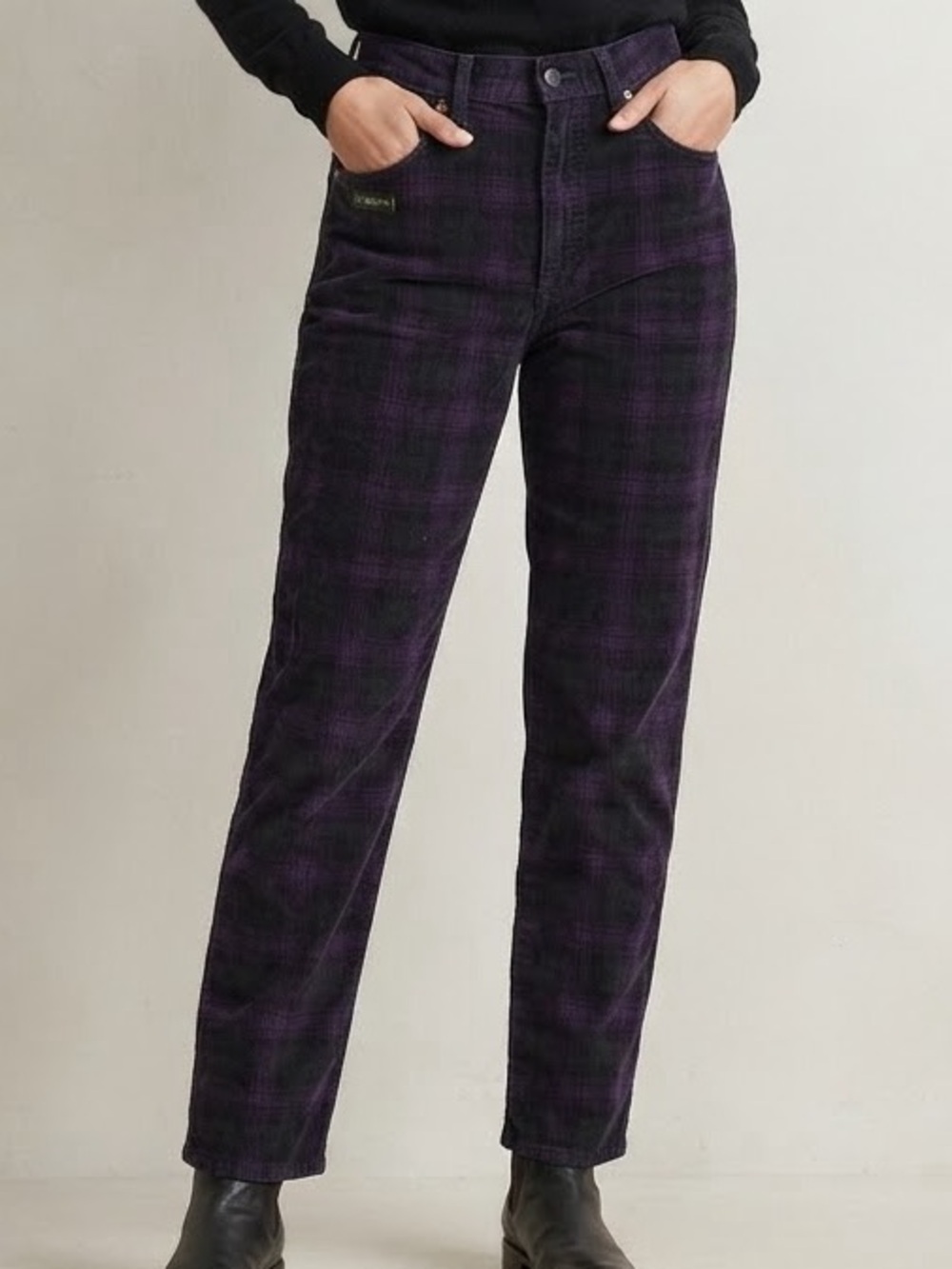 Ralph Lauren Sz 6 Vintage Cotton Corduroy Purple Green Plaid Academia Pants